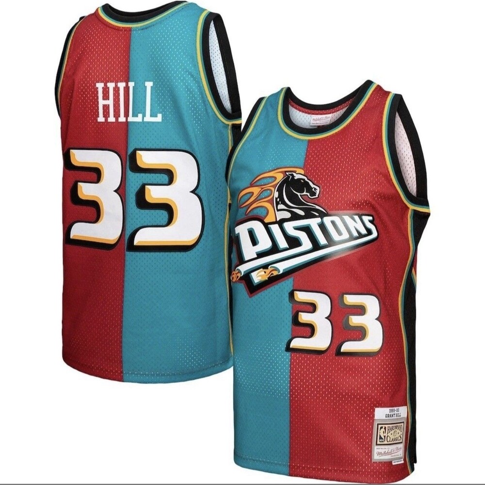 Size M Mitchell Ness Detroit Pistons Grant Hill NBA Split Swingman Jersey 1999